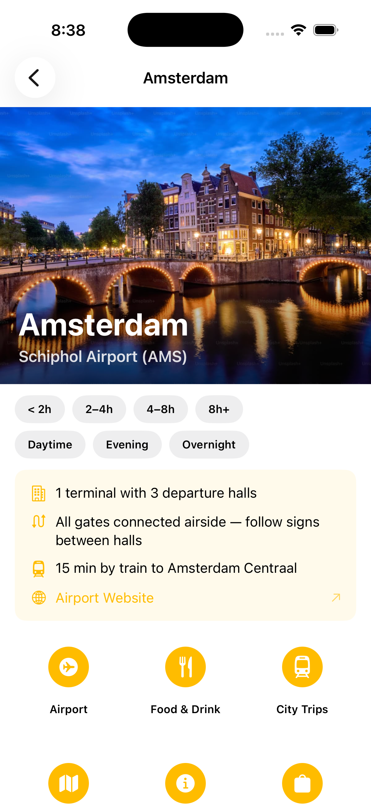 Layover app Amsterdam airport view
